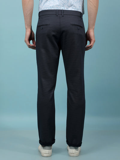 Navy Blue Printed Trousers-Men Trousers-Crimsoune Club