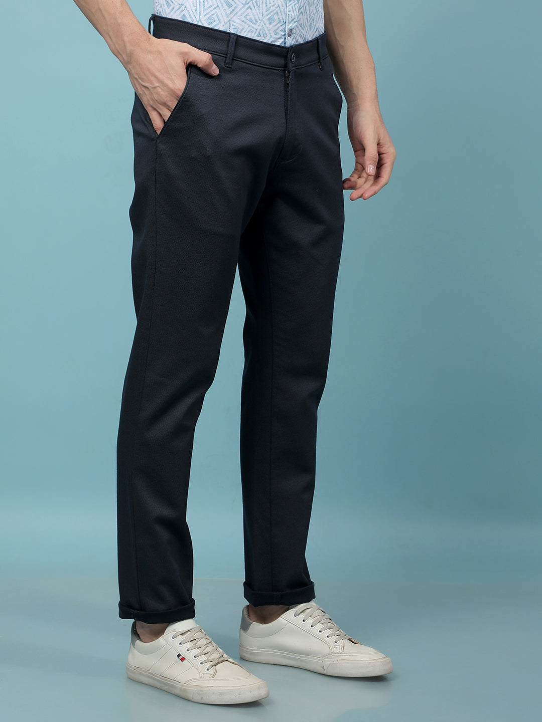 Navy Blue Printed Trousers-Men Trousers-Crimsoune Club