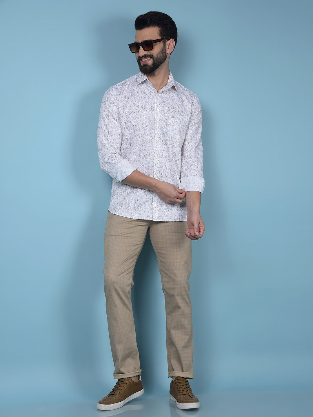 Khaki Printed Trousers-Men Trousers-Crimsoune Club