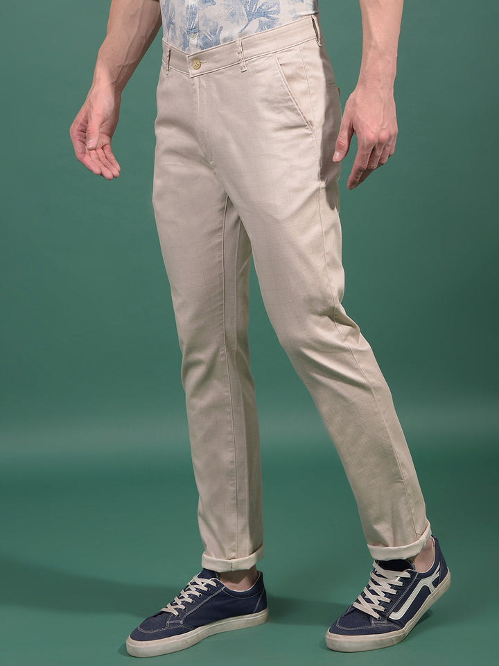 Beige Checked Trousers-Men Trousers-Crimsoune Club