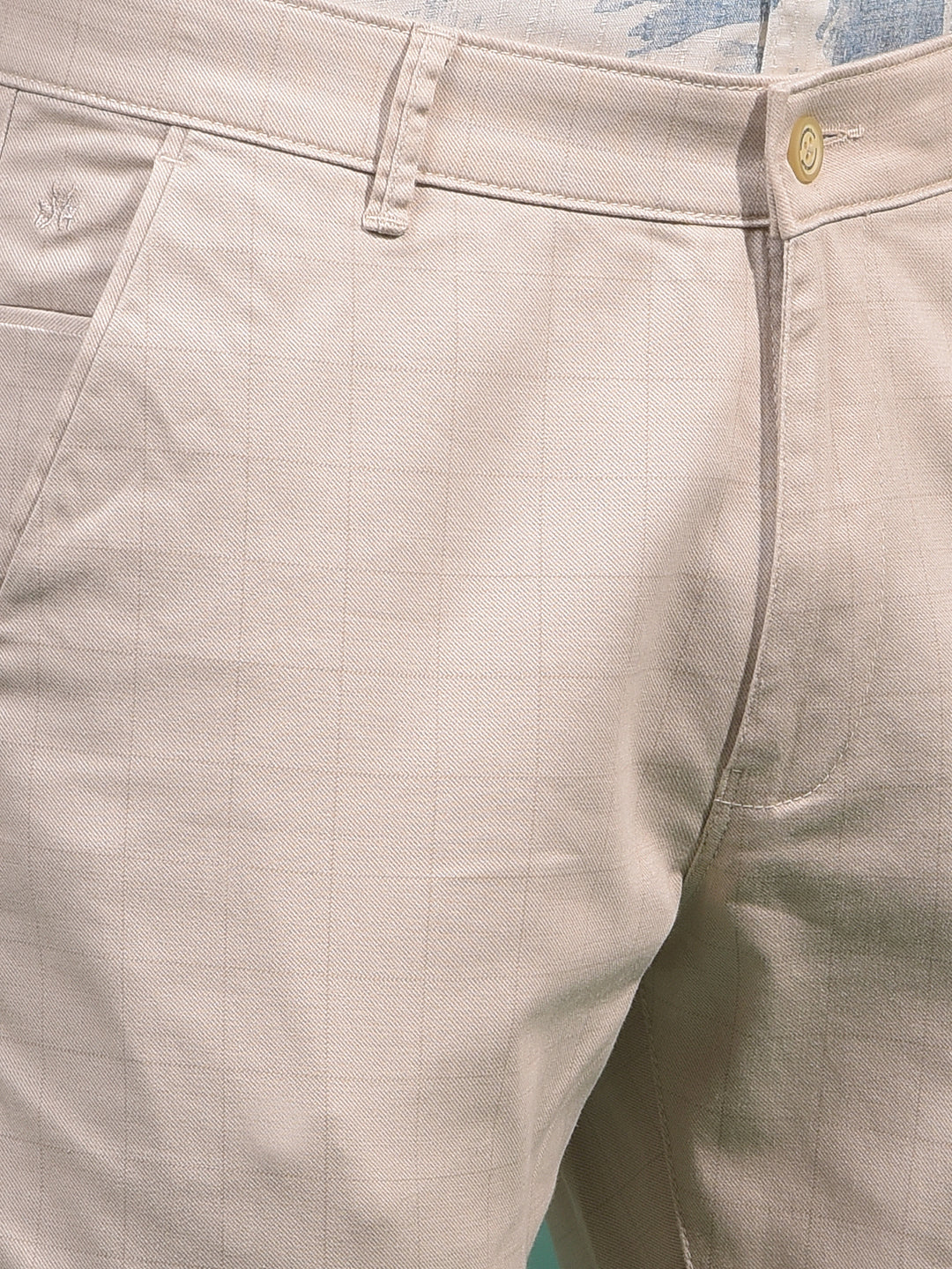 Beige Checked Trousers-Men Trousers-Crimsoune Club