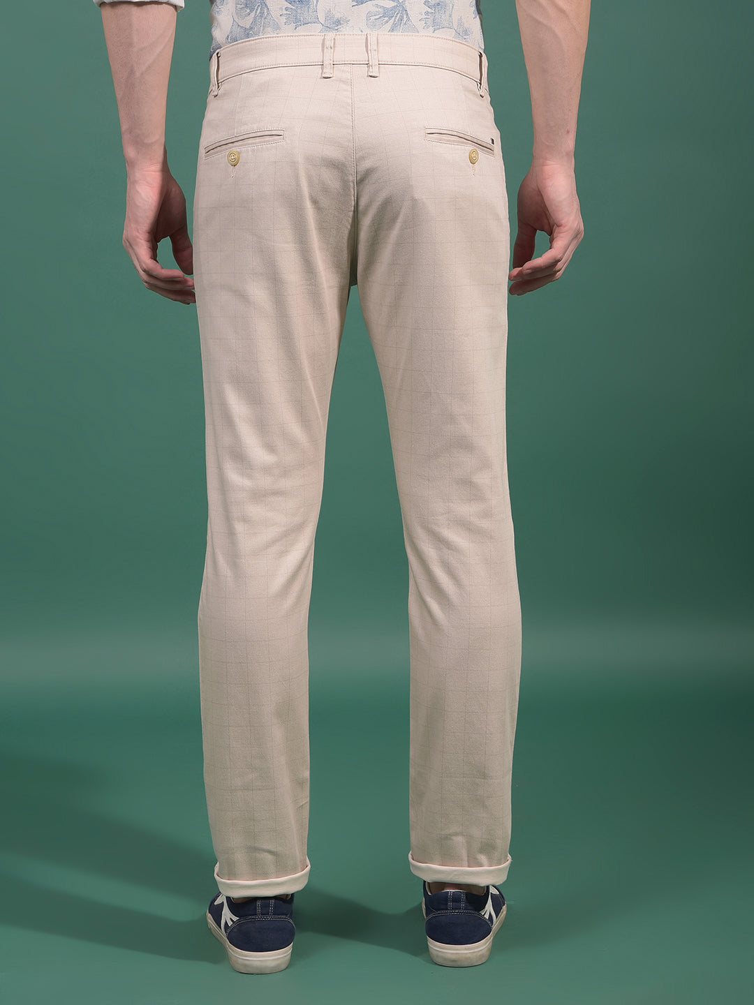 Beige Checked Trousers-Men Trousers-Crimsoune Club