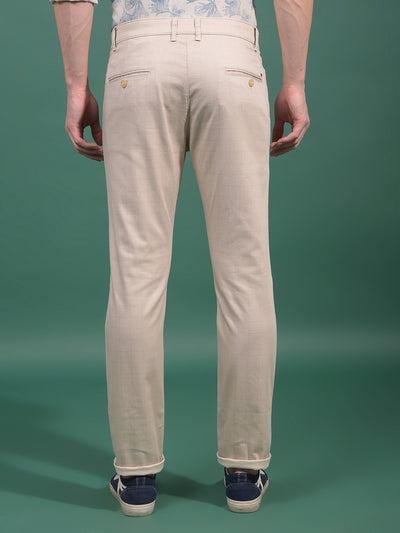 Beige Checked Trousers-Men Trousers-Crimsoune Club