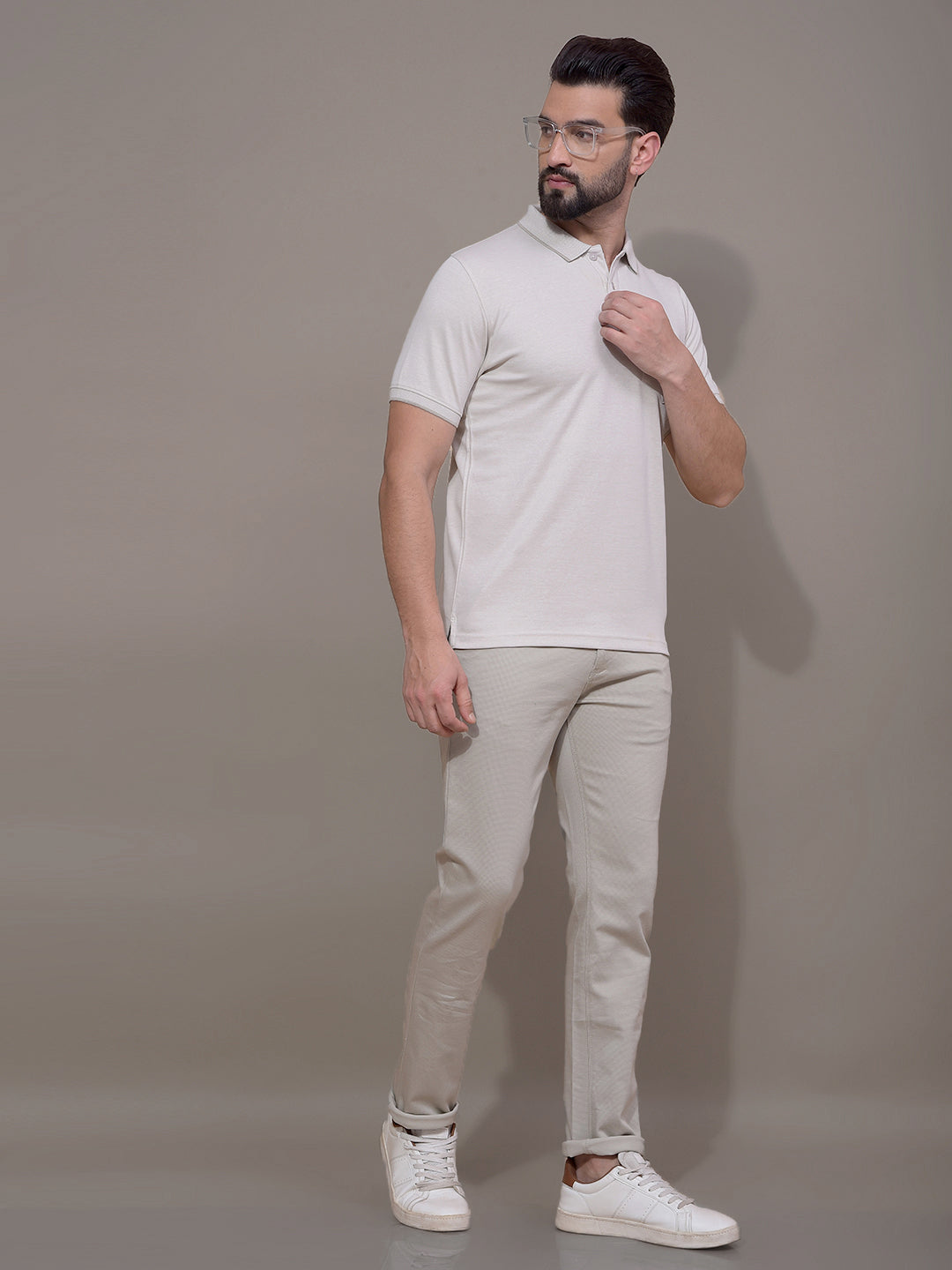 Off White Textured Trousers-Men Trousers-Crimsoune Club