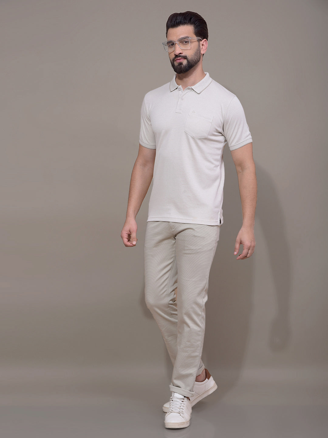 Off White Textured Trousers-Men Trousers-Crimsoune Club