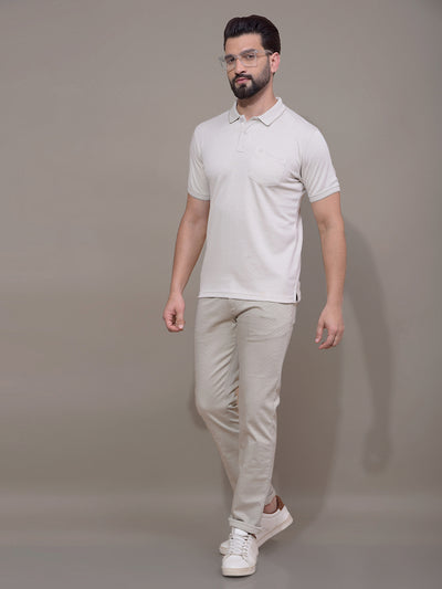 Off White Textured Trousers-Men Trousers-Crimsoune Club