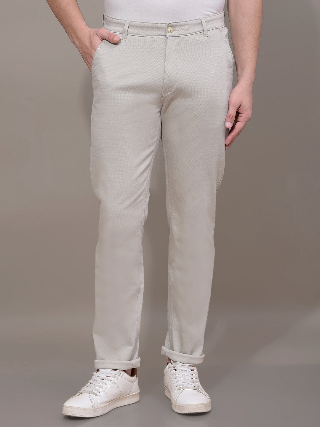 Off White Textured Trousers-Men Trousers-Crimsoune Club