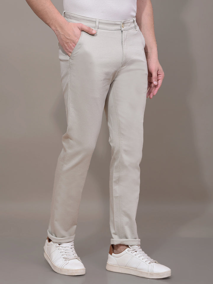 Off White Textured Trousers-Men Trousers-Crimsoune Club
