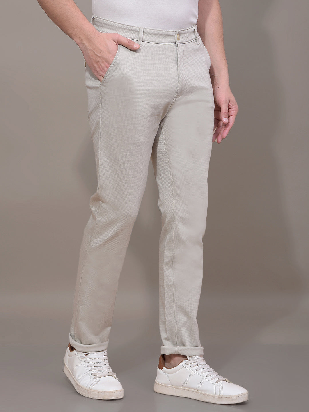 Off White Textured Trousers-Men Trousers-Crimsoune Club