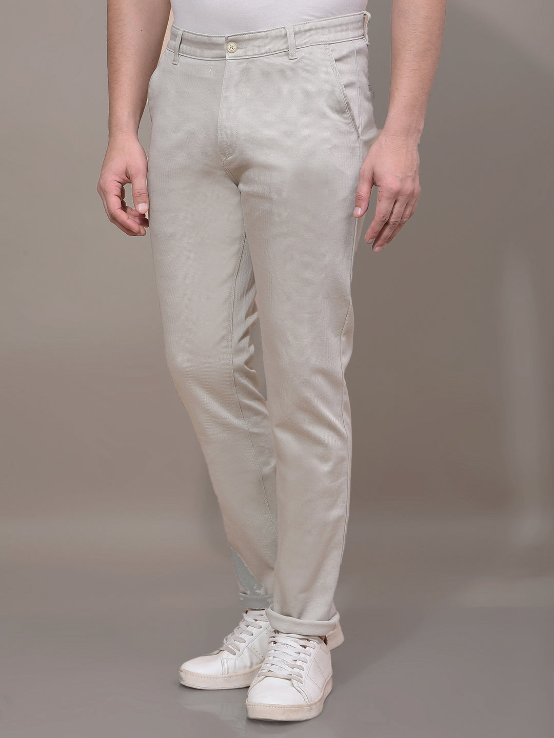 Off White Textured Trousers-Men Trousers-Crimsoune Club