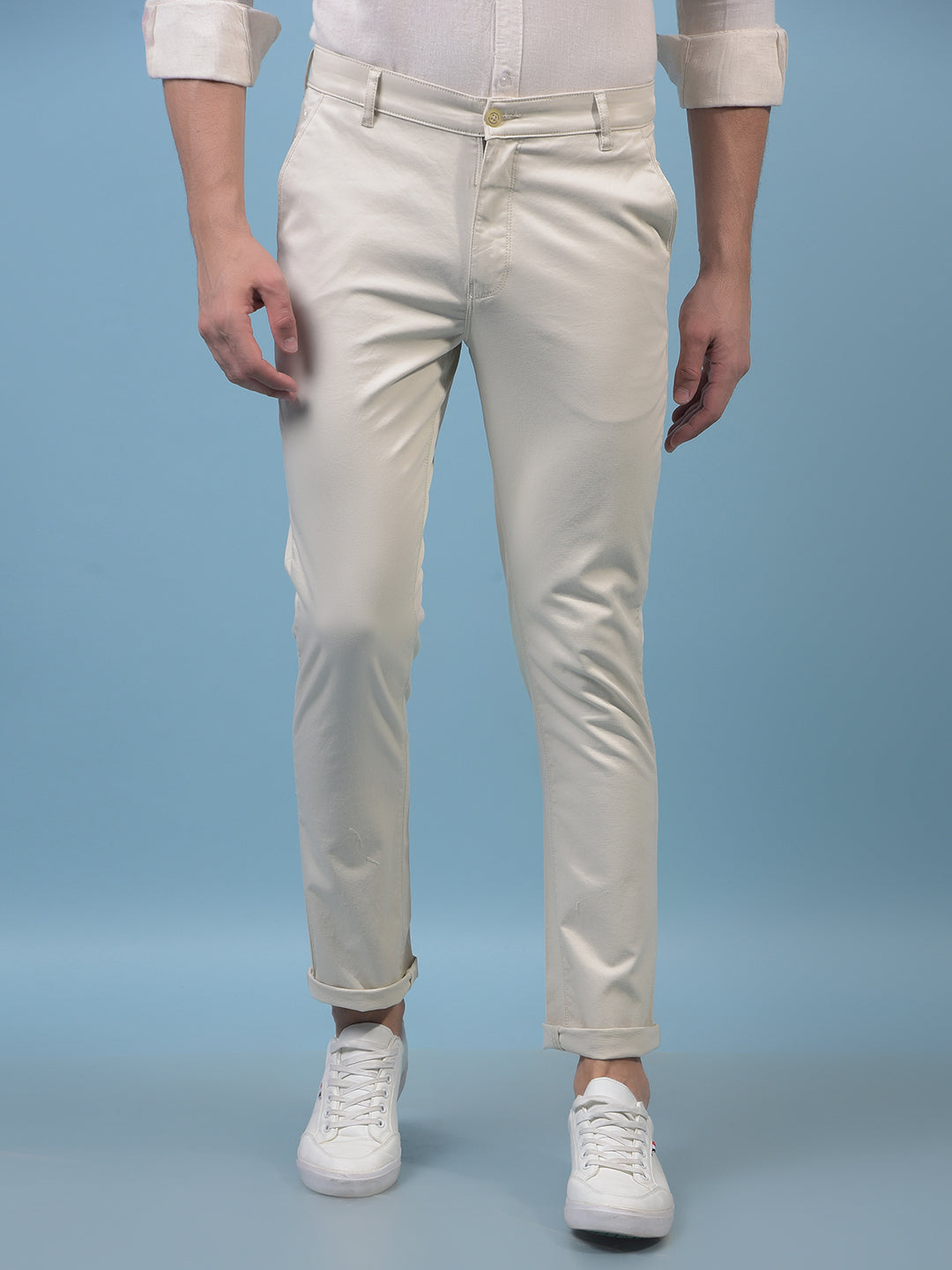 Men's Cream Trousers-Men Trousers-Crimsoune Club
