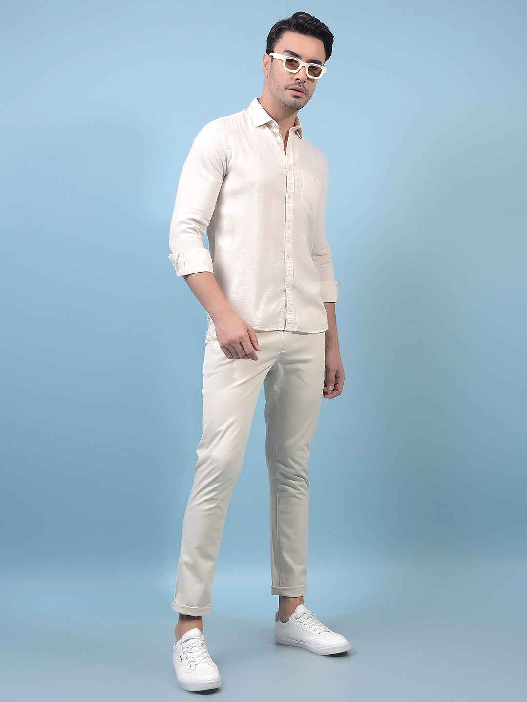 Men's Cream Trousers-Men Trousers-Crimsoune Club