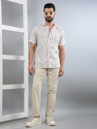 Cream Printed Trousers-Men Trousers-Crimsoune Club