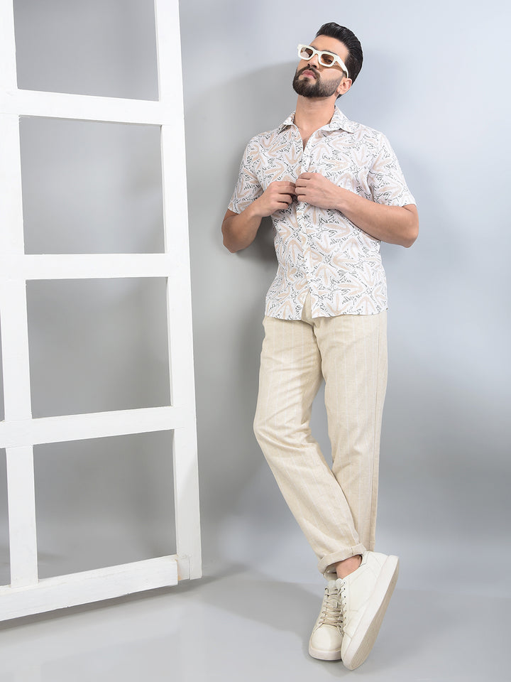 Cream Printed Trousers-Men Trousers-Crimsoune Club