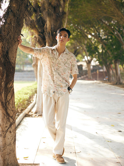 Cream Printed Trousers-Men Trousers-Crimsoune Club
