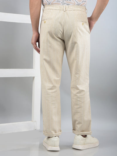 Cream Printed Trousers-Men Trousers-Crimsoune Club