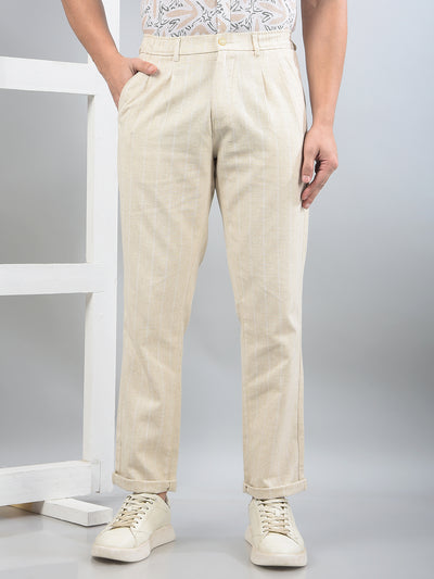 Cream Printed Trousers-Men Trousers-Crimsoune Club