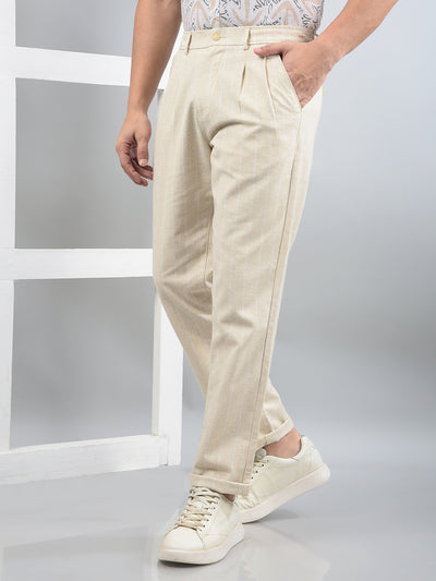 Cream Printed Trousers-Men Trousers-Crimsoune Club