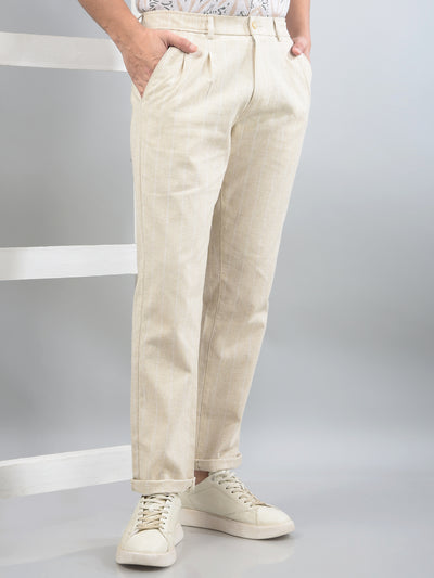Cream Printed Trousers-Men Trousers-Crimsoune Club