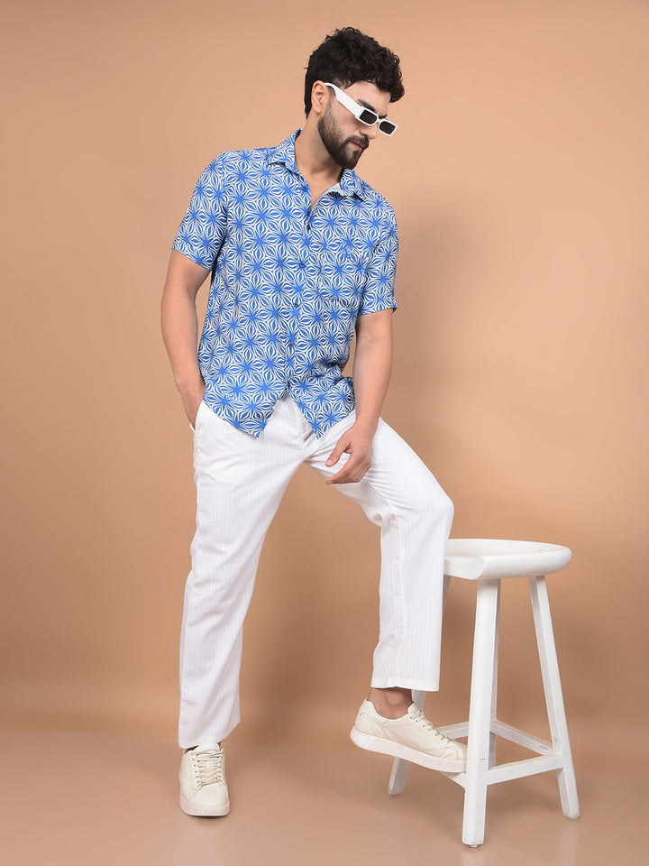 White Vertical Stripes 100% Cotton Relaxed Trousers-Men Trousers-Crimsoune Club