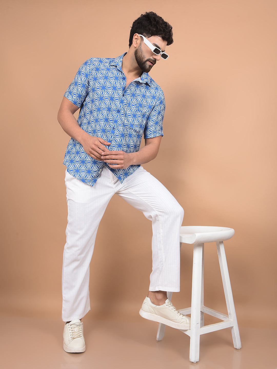 White Vertical Stripes 100% Cotton Relaxed Trousers-Men Trousers-Crimsoune Club