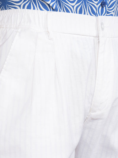 White Vertical Stripes 100% Cotton Relaxed Trousers-Men Trousers-Crimsoune Club