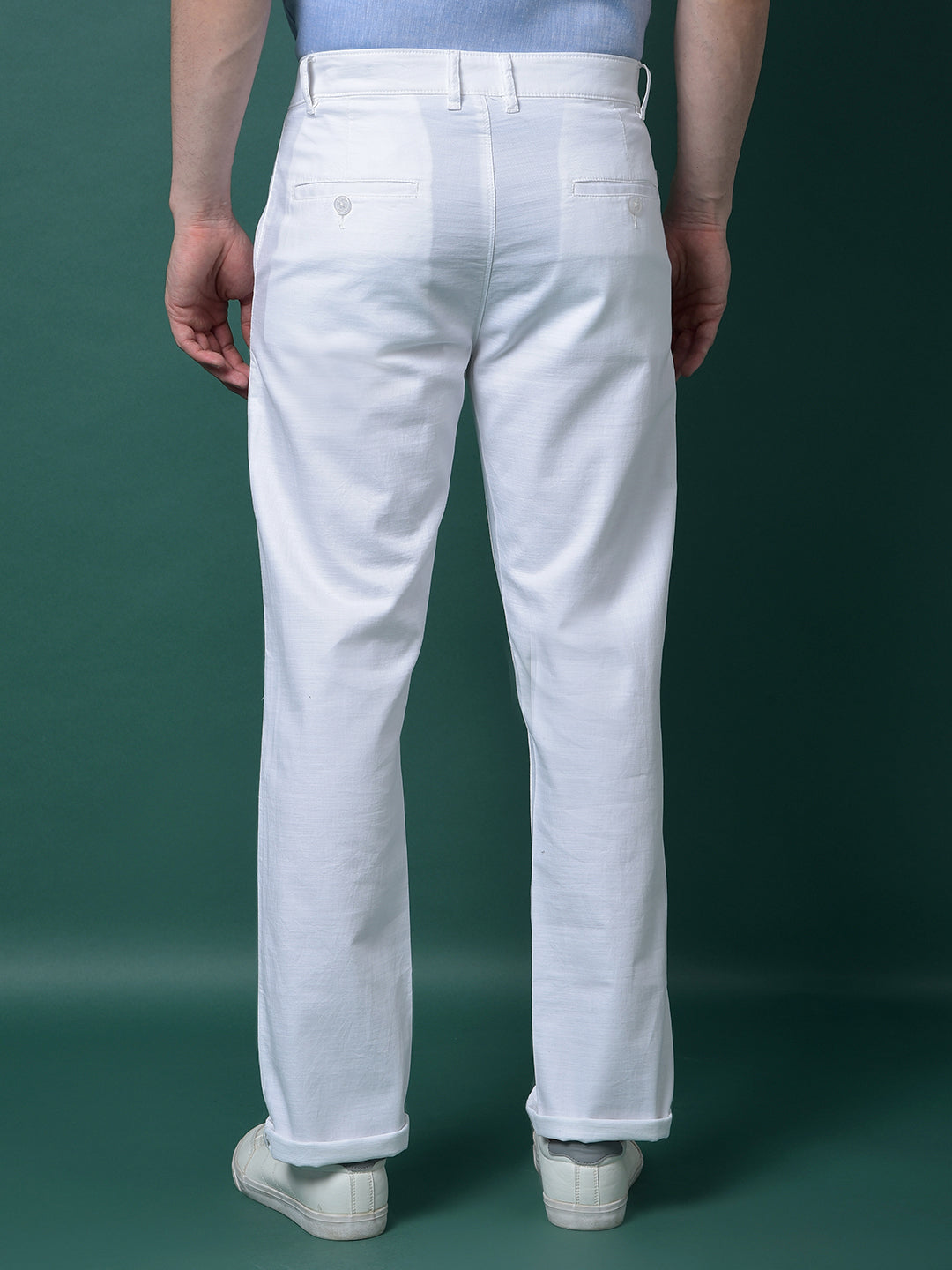 White 100% Cotton Straight Trousers-Men Trousers-Crimsoune Club