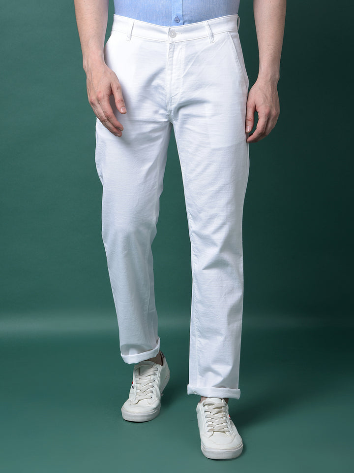White 100% Cotton Straight Trousers-Men Trousers-Crimsoune Club