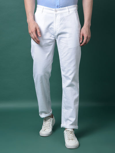 White 100% Cotton Straight Trousers-Men Trousers-Crimsoune Club