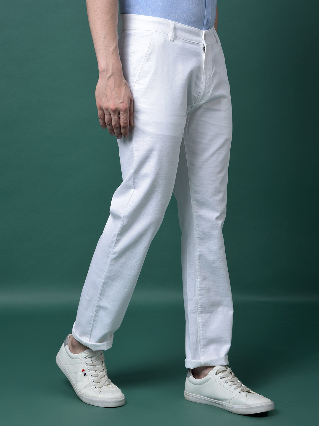 White 100% Cotton Straight Trousers-Men Trousers-Crimsoune Club