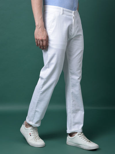 White 100% Cotton Straight Trousers-Men Trousers-Crimsoune Club