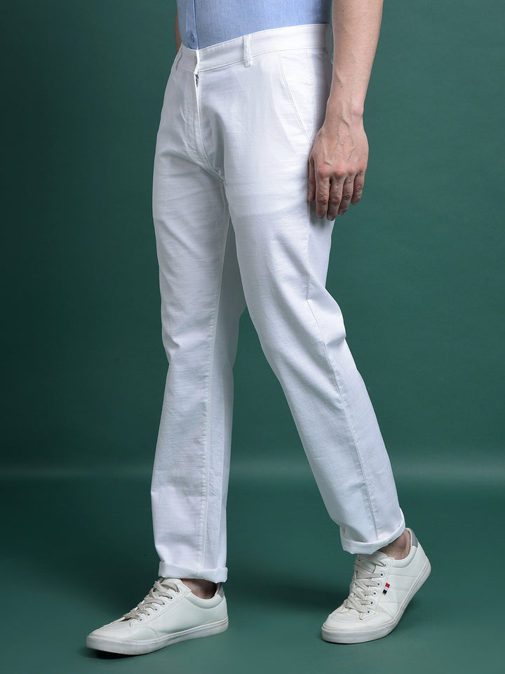 White 100% Cotton Straight Trousers-Men Trousers-Crimsoune Club