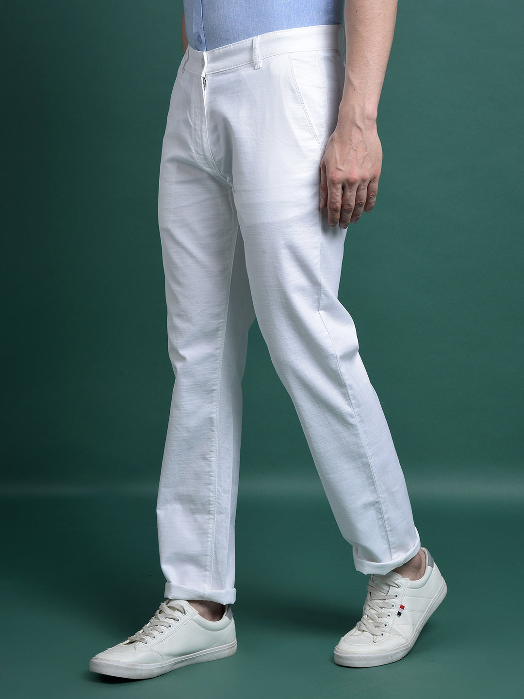 White 100% Cotton Straight Trousers-Men Trousers-Crimsoune Club