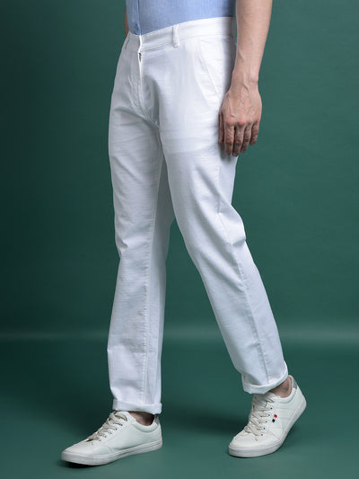 White 100% Cotton Straight Trousers-Men Trousers-Crimsoune Club