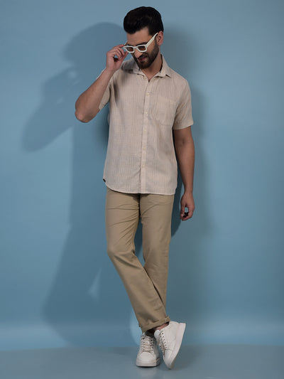 Men's Khaki 100% Cotton Straight Trousers-Men Trousers-Crimsoune Club