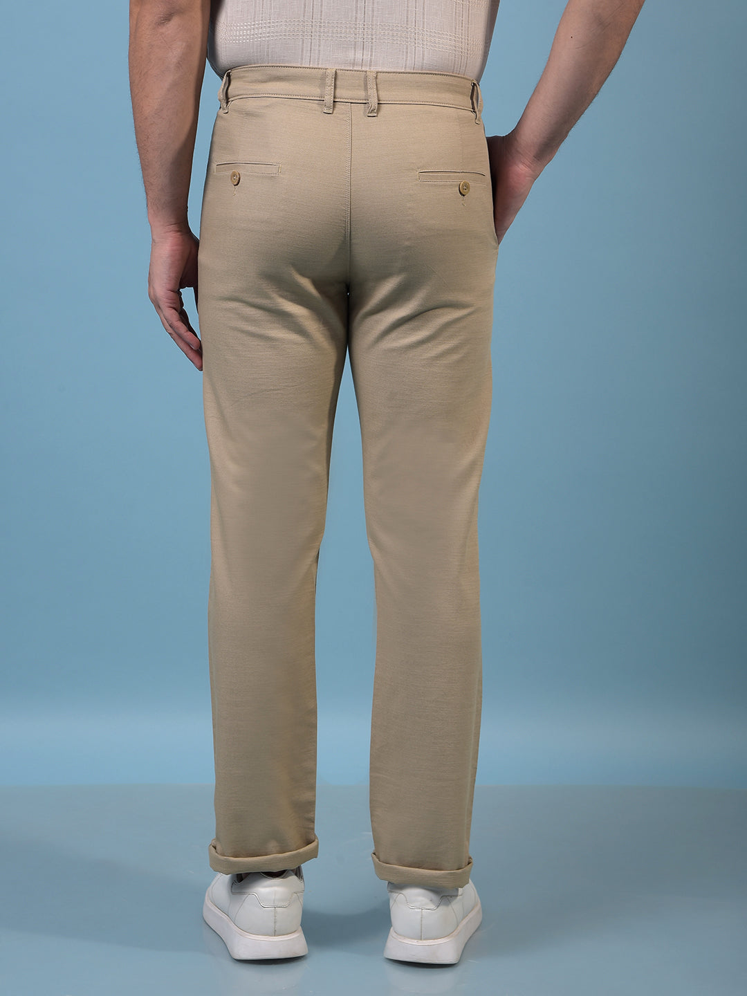 Men's Khaki 100% Cotton Straight Trousers-Men Trousers-Crimsoune Club