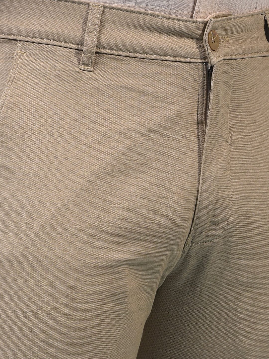 Men's Khaki 100% Cotton Straight Trousers-Men Trousers-Crimsoune Club