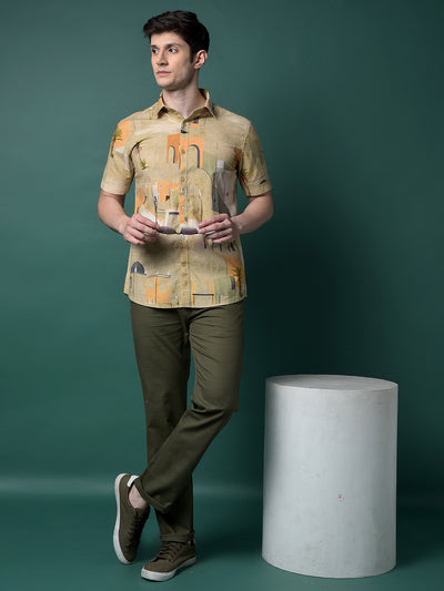 Olive 100% Cotton Straight Trousers-Men Trousers-Crimsoune Club