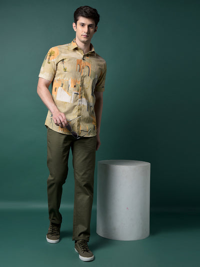 Olive 100% Cotton Straight Trousers-Men Trousers-Crimsoune Club