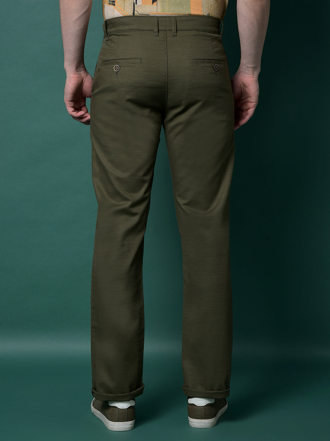 Olive 100% Cotton Straight Trousers-Men Trousers-Crimsoune Club