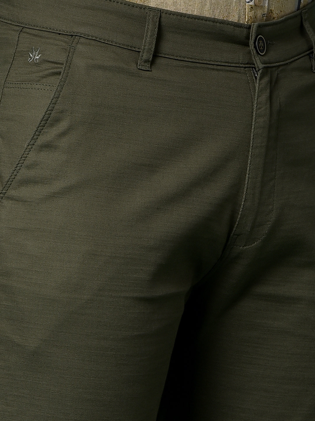 Olive 100% Cotton Straight Trousers-Men Trousers-Crimsoune Club