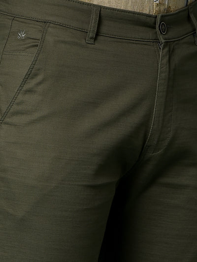 Olive 100% Cotton Straight Trousers-Men Trousers-Crimsoune Club
