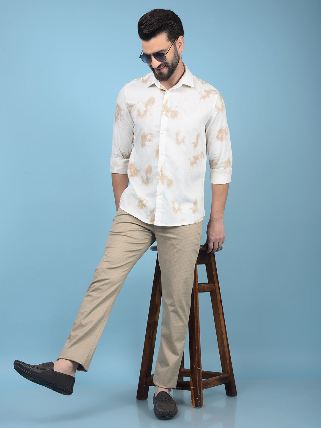 Khaki Printed Straight Trousers-Men Trousers-Crimsoune Club