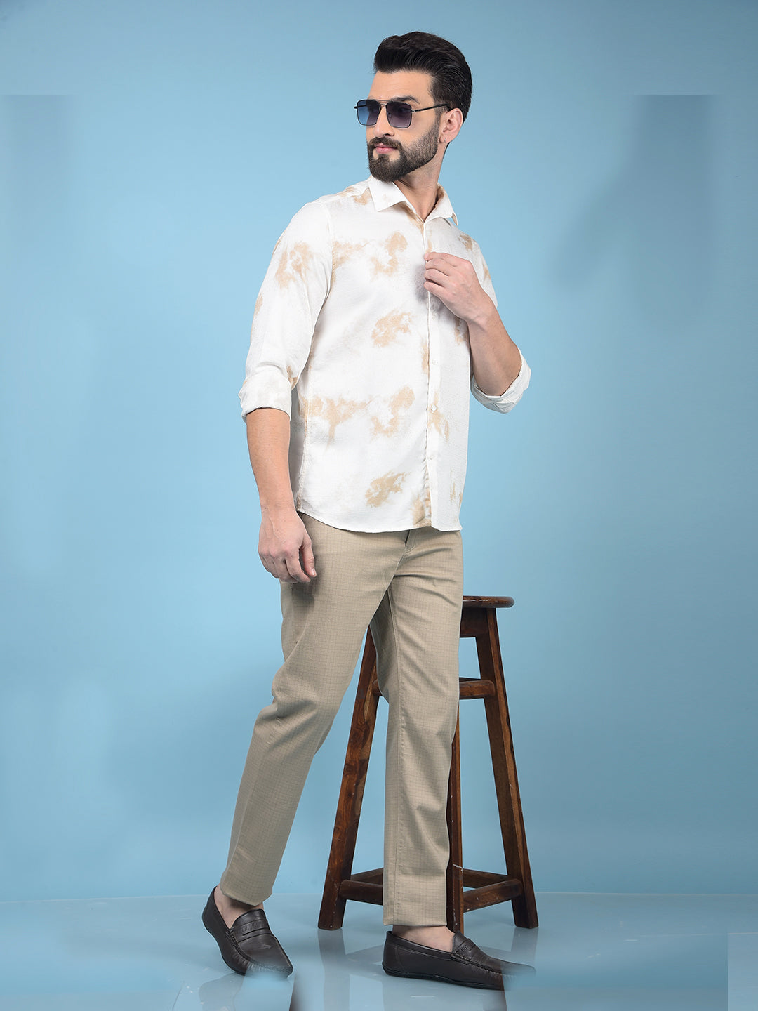Khaki Printed Straight Trousers-Men Trousers-Crimsoune Club