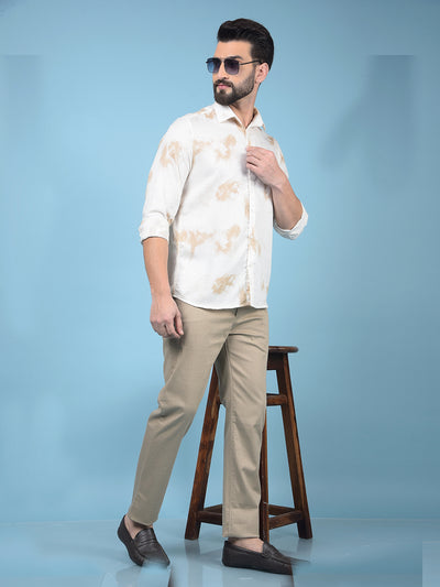 Khaki Printed Straight Trousers-Men Trousers-Crimsoune Club