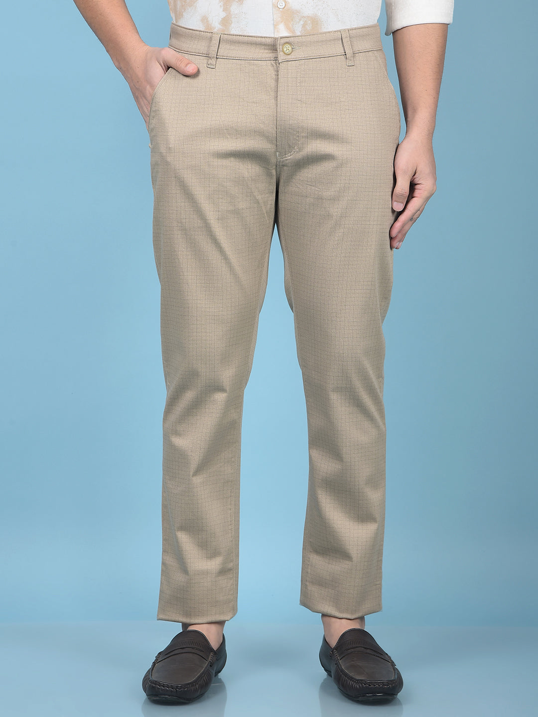 Khaki Printed Straight Trousers-Men Trousers-Crimsoune Club