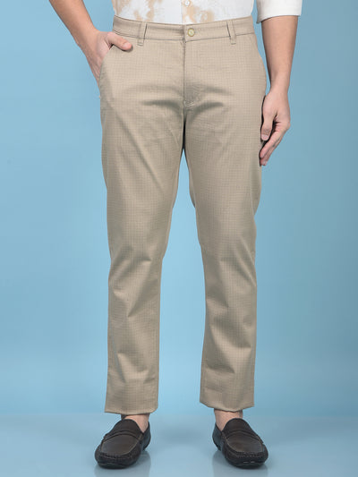 Khaki Printed Straight Trousers-Men Trousers-Crimsoune Club