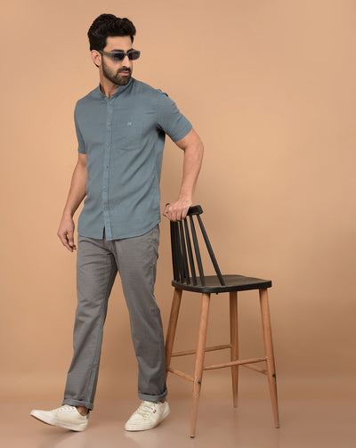 Grey Printed Straight Trousers-Men Trousers-Crimsoune Club