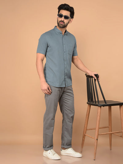 Grey Printed Straight Trousers-Men Trousers-Crimsoune Club