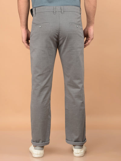 Grey Printed Straight Trousers-Men Trousers-Crimsoune Club